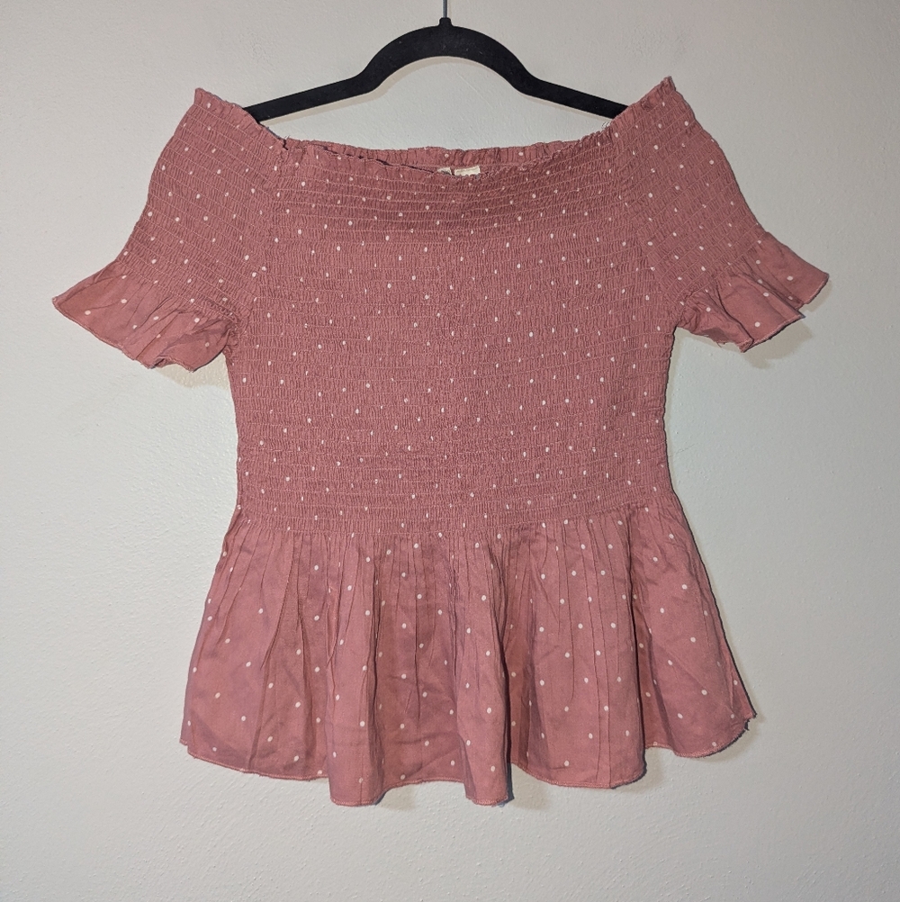 M Japna Mauve‎ Polka Dot Smocked Top